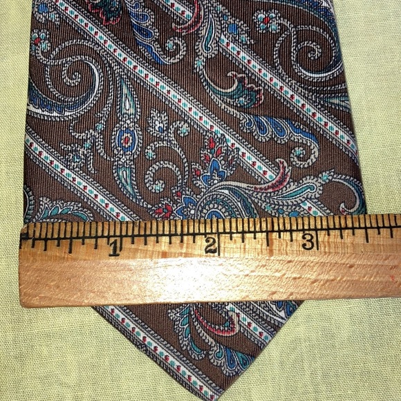 Dior Italian Silk br tie striped paisley w/blue, wh, orange $27 - Picture 3 of 4